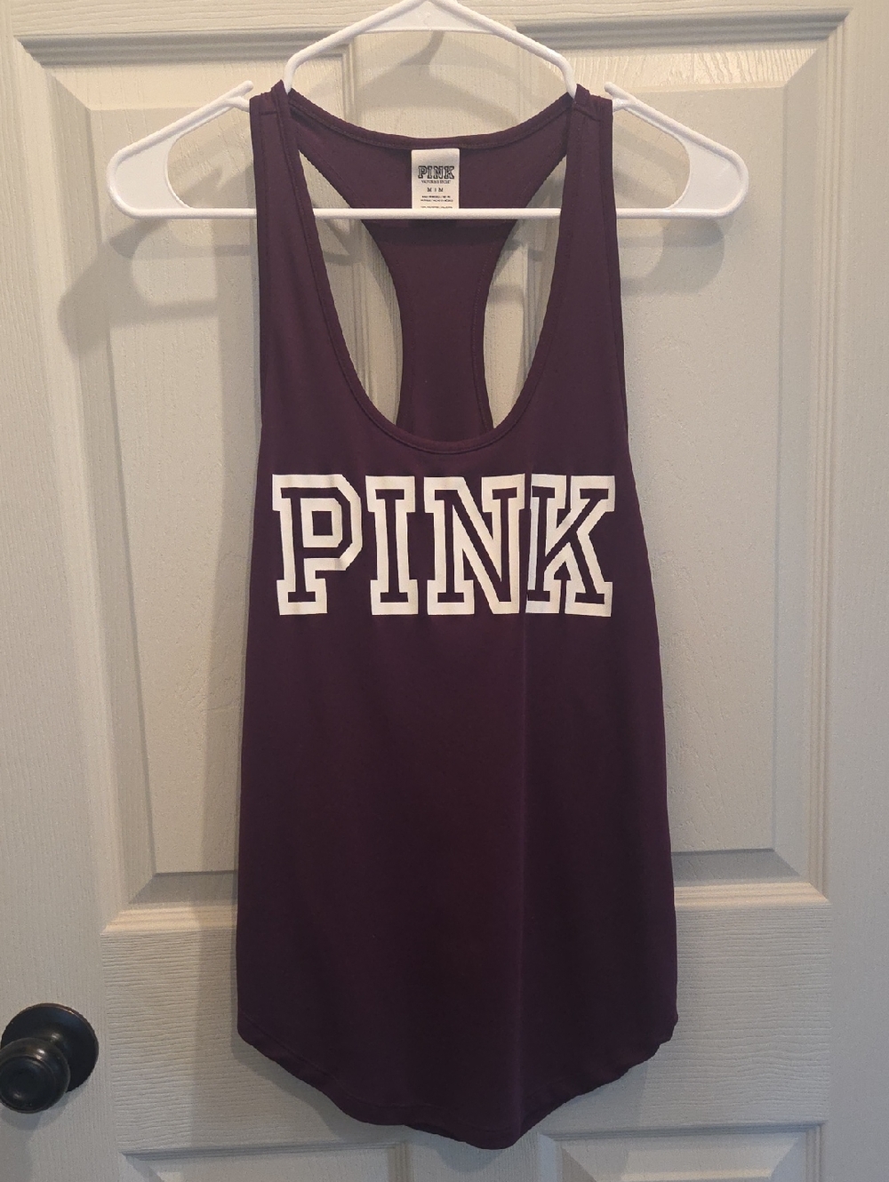 3/$10 PINK Victoria's Secret Plum Racerback Tank with White Logo